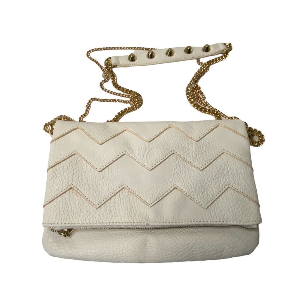 BCB Generation White Clutch Handbag Chevon Weave